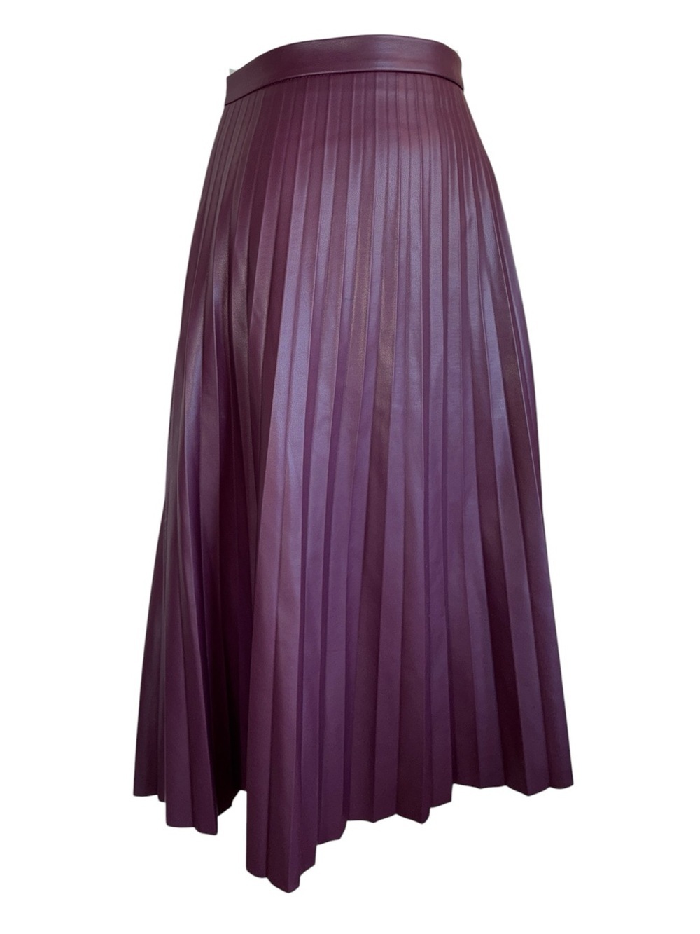 Bagatelle Collection skirt, Women's, L, Plum faux leather, accordion pleats, zip
